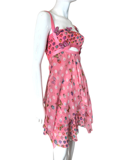 Versace Abito Seta Rosa Farfalle e Coccinelle