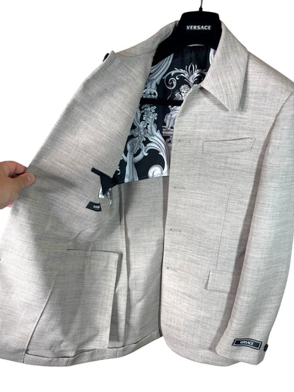 Versace Giacca Uomo Grigia con Fodera Baroque Taglia 48