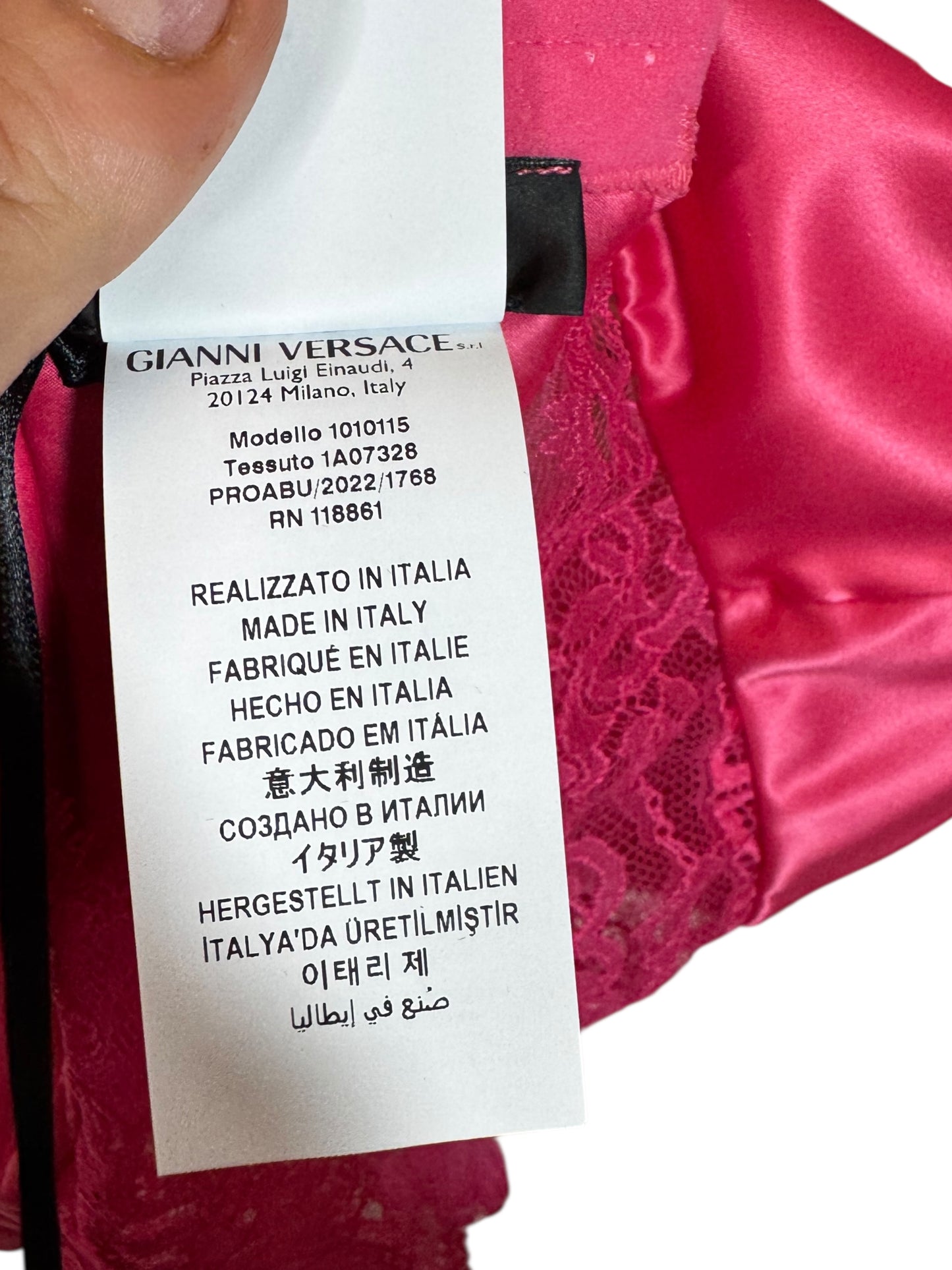 Reggiseno Versace rosa in pizzo e raso, Made in Italy