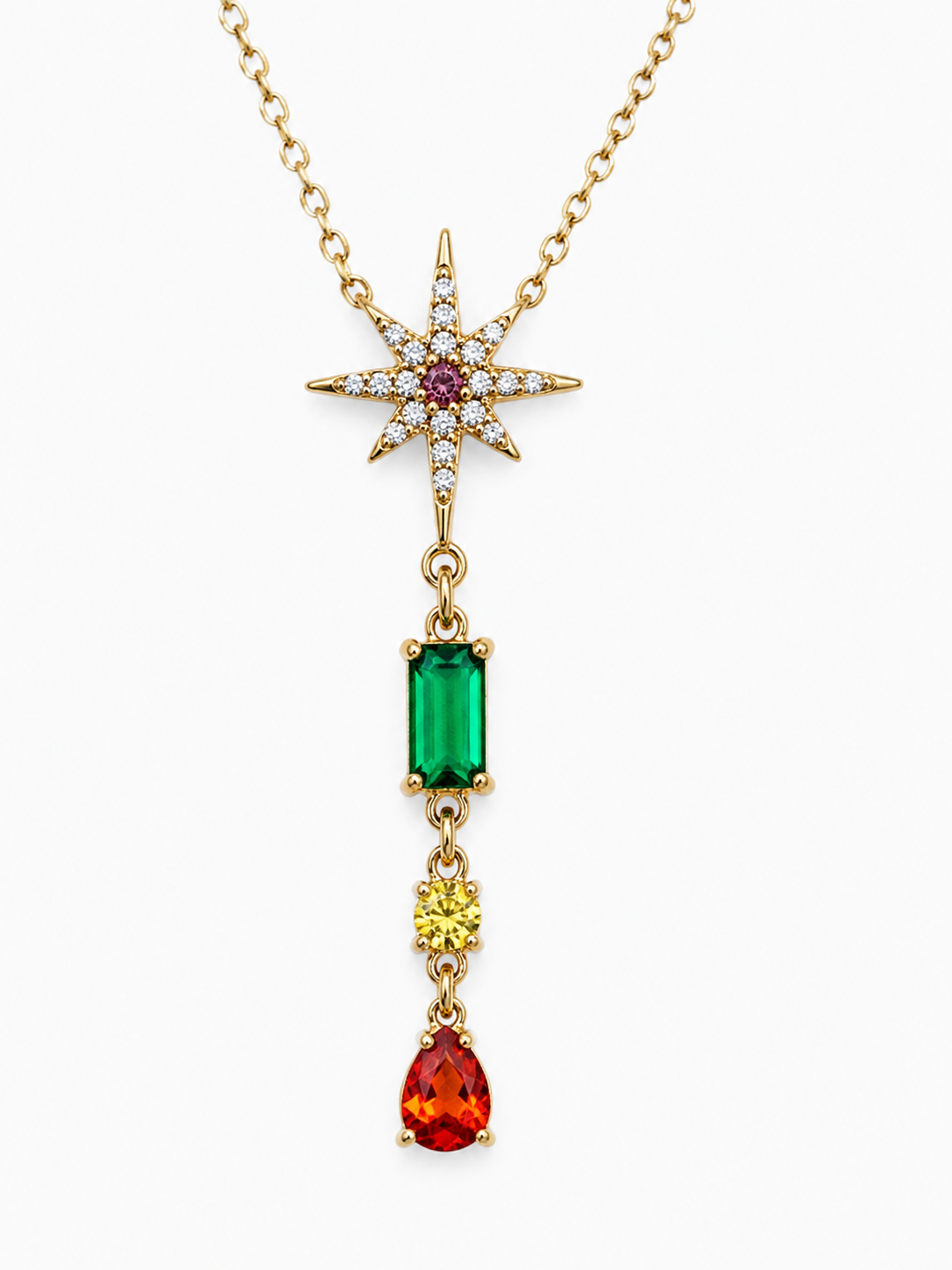 Collana dorata con stella e cristalli multicolore