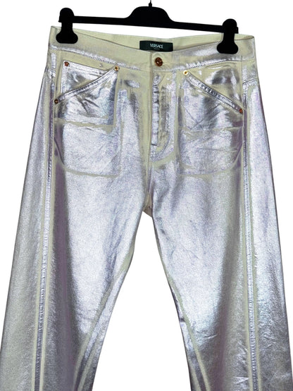 Versace jeans iridescenti Medusa denim metallizzato Made in Italy taglia 32