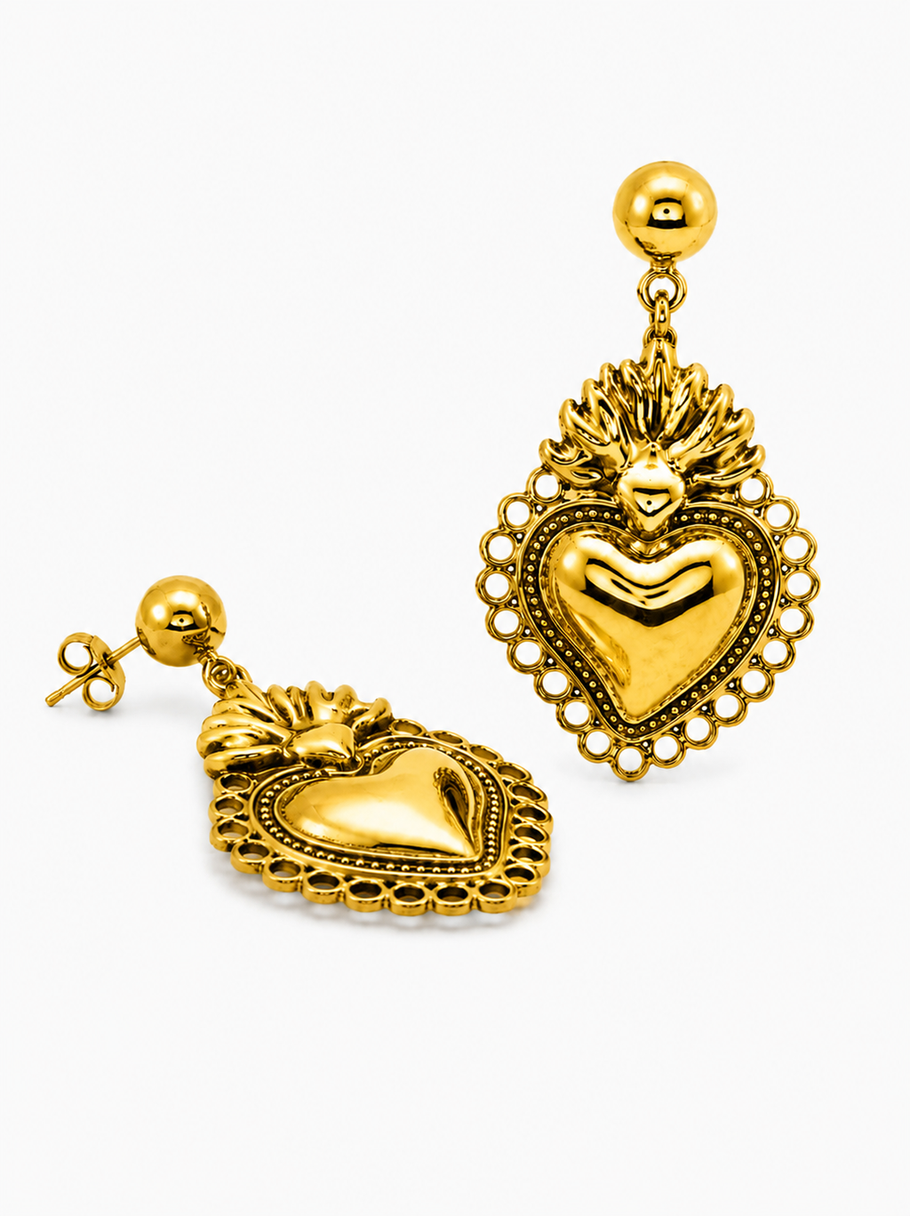 Orecchini dorati cuore sacro pendenti 5,5 cm