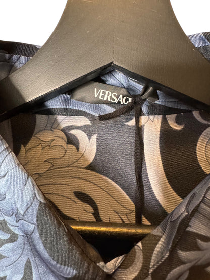 Camicia Versace barocca nera e blu in twill – Taglia 58