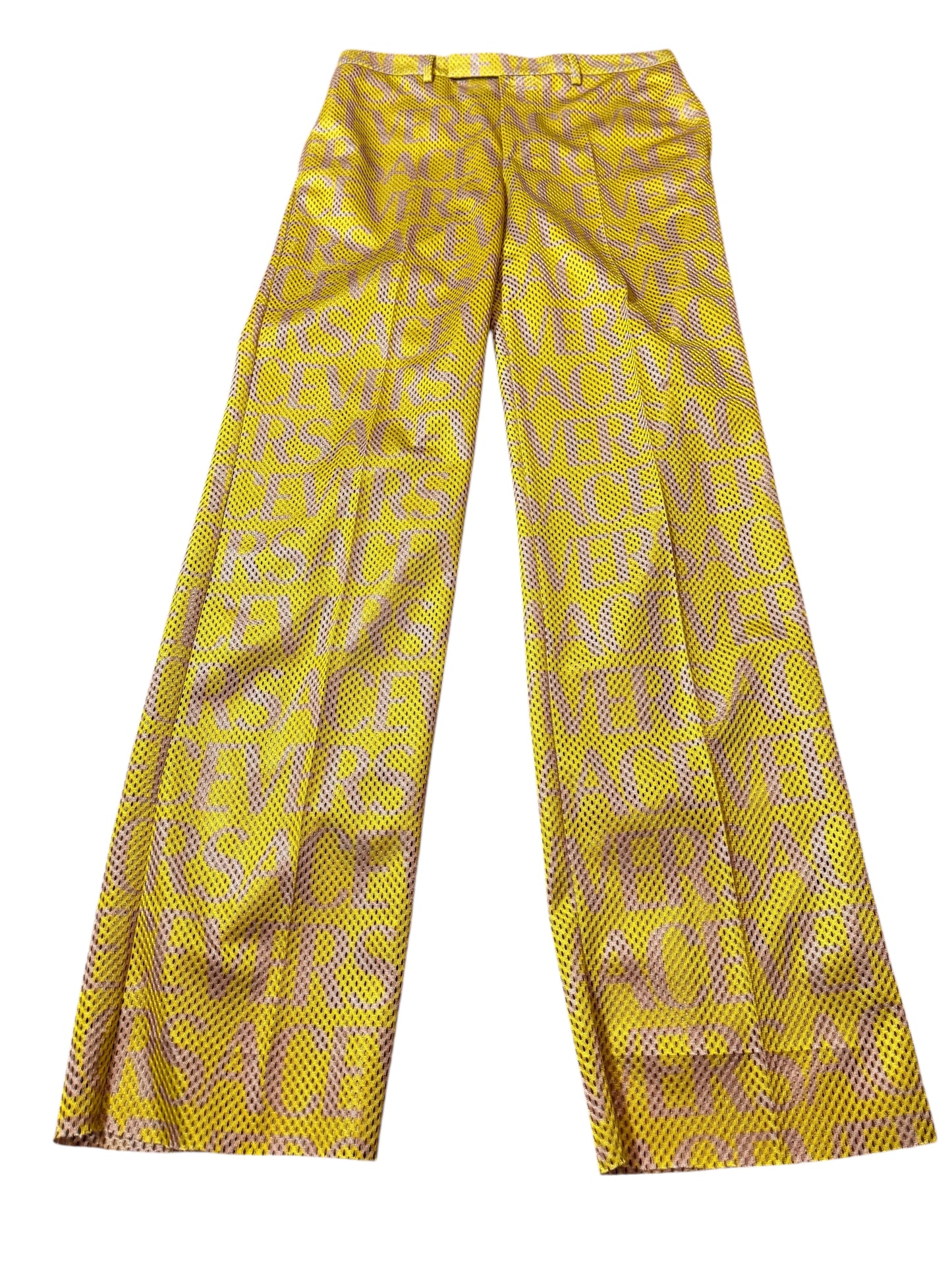 Pantaloni Versace logo all over mesh giallo IT 48 nuovi