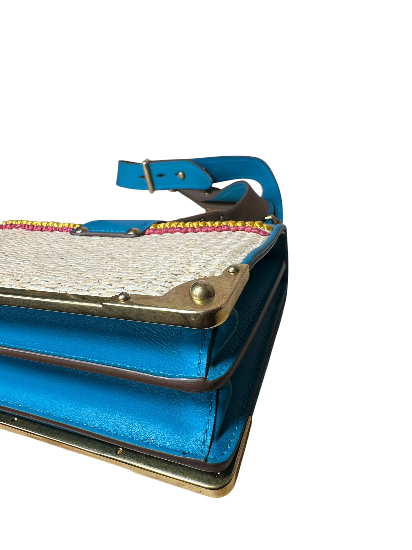 Prada borsa Cahier in pelle e raffia