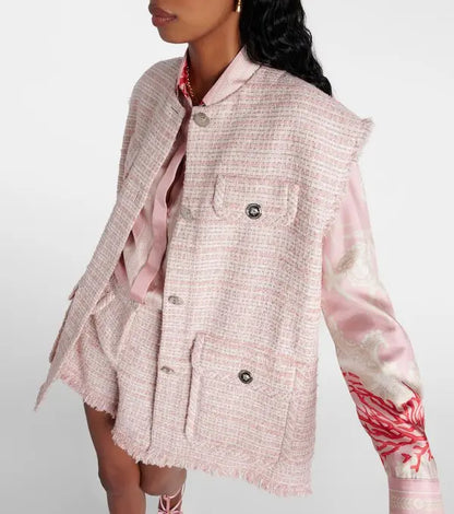 Gilet Versace tweed rosa crema con bottoni Medusa taglia 42 — foto 5