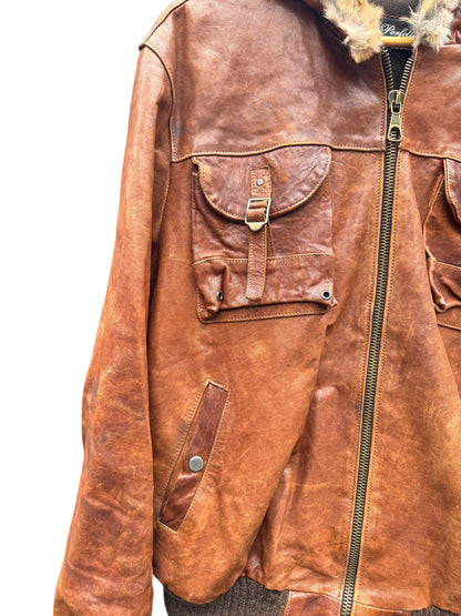 Giacca pelle vera con cappuccio e pelliccia - Made in Italy