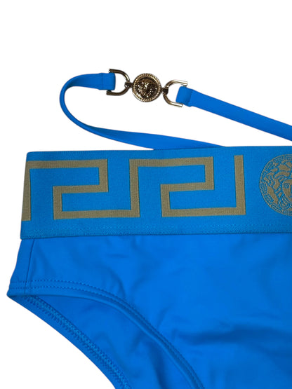 Slip Bikini Versace Donna Azzurro – Greca e Medusa con Cinturino, Taglia 1, Made in Italy