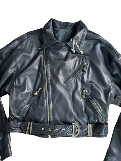 Gianni Versace SS 1994 biker jacket in pelle nera con dettagli Medusa tg 44 — foto 9