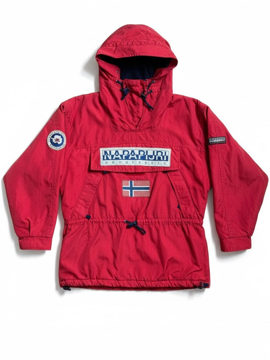 Giacca Napapijri Geographic rossa vintage uomo con cappuccio