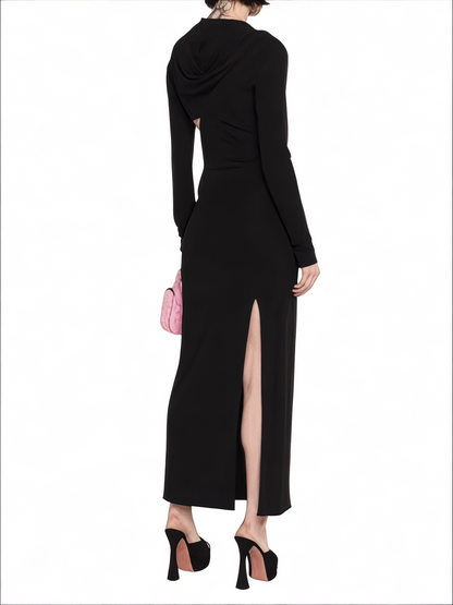 Versace Abito Lungo Nero con Cappuccio e Cut-Out Laterale - Taglia IT 38 - Made in Italy