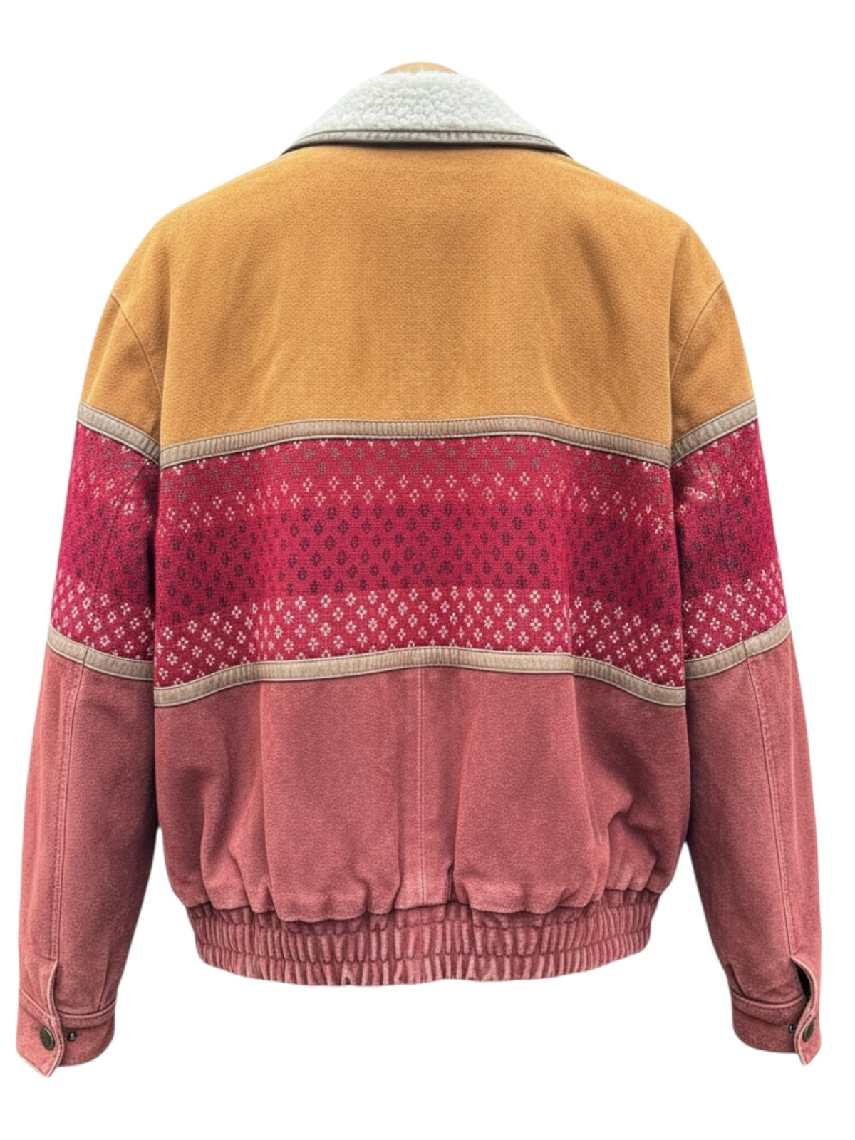 Giacca shearling vintage patchwork pelle scamosciata foderata montone taglia 46 — foto 2