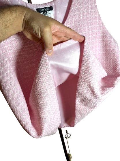 Versace Gilet Uomo Rosa Tweed con Logo - Made in Italy