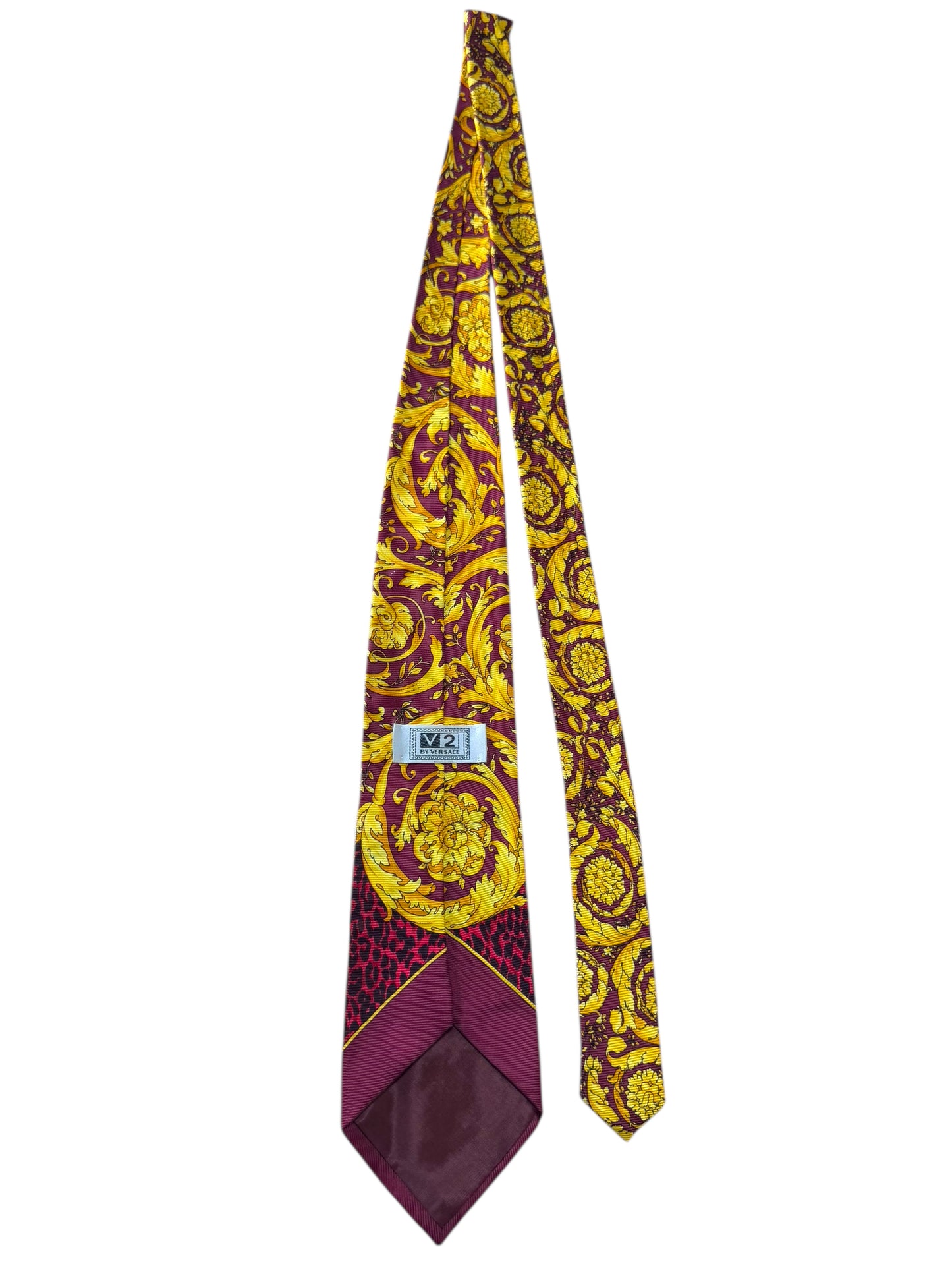 Cravatta vintage V2 by Versace barocca leopardata seta 100% Made in Italy