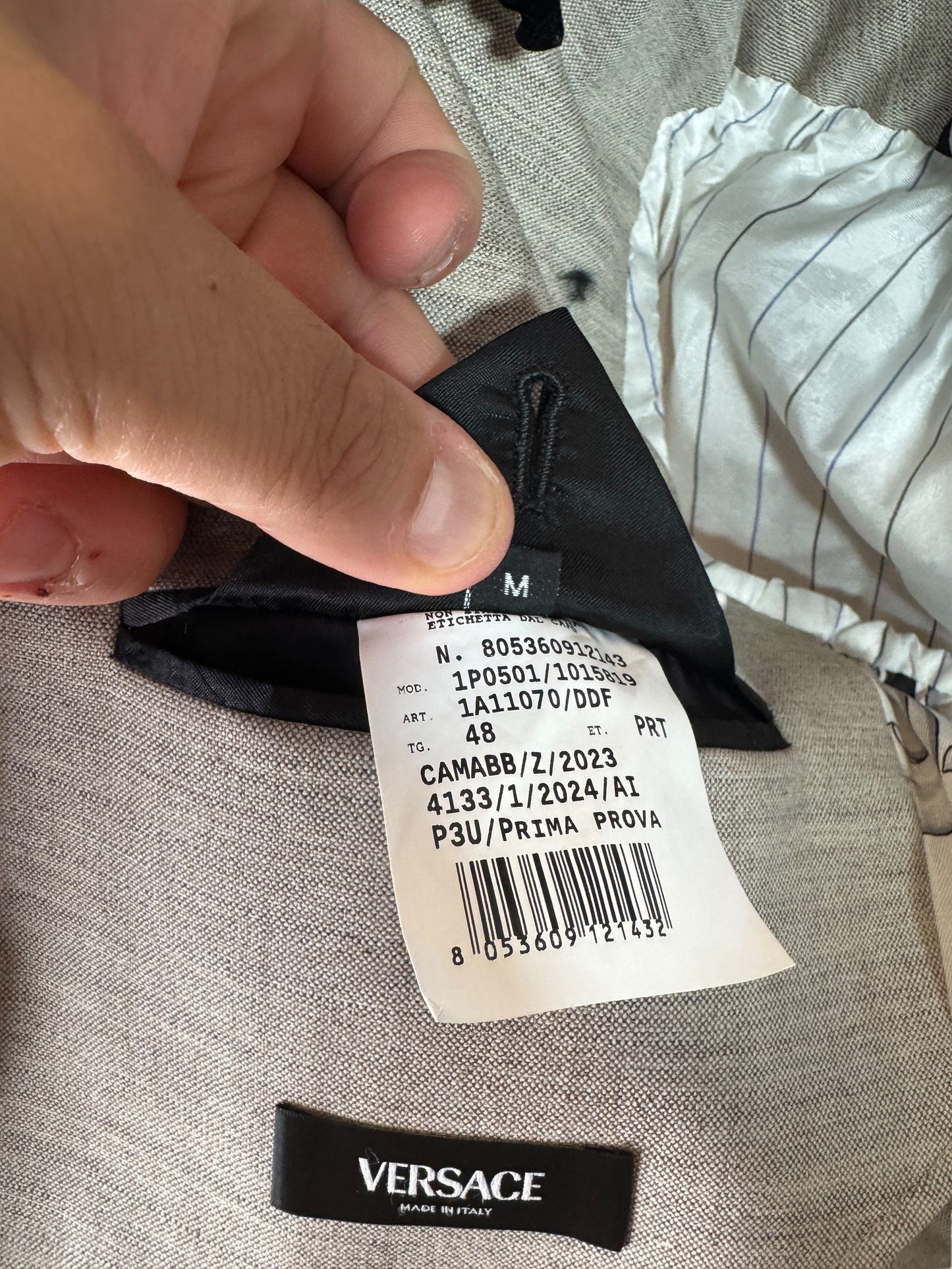 Versace Giacca Uomo Grigia con Fodera Baroque Taglia 48