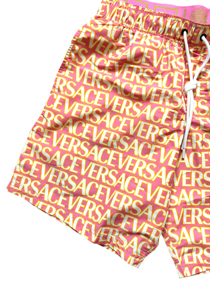 Versace Costume Uomo Logo All Over Rosa Giallo Taglia M - Made in Italy