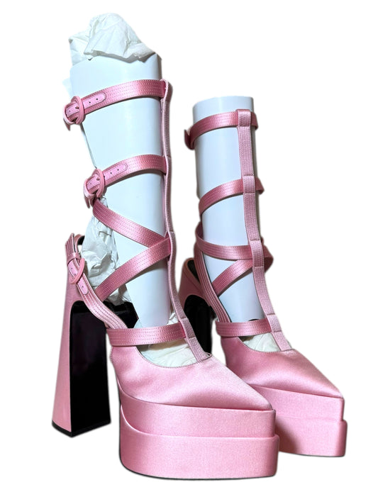 Sandali platform Versace in raso rosa – Modello Medusa Aevitas – Taglia 38 – Made in Italy