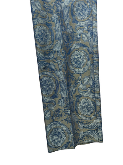 Versace Pantaloni Uomo Baroque Jacquard Floreale Blu Beige Taglia 48.