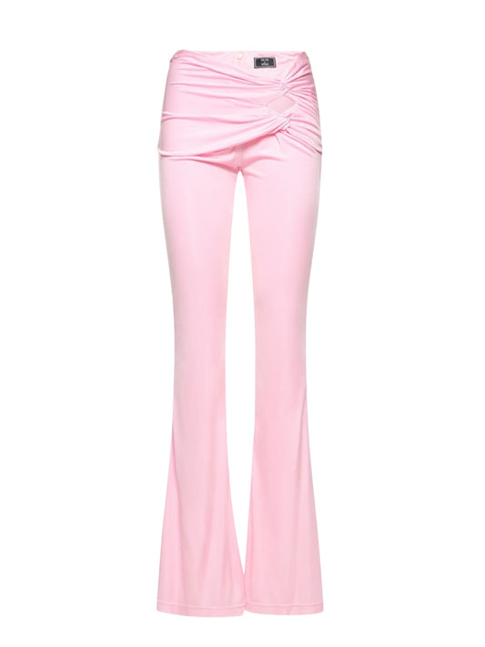 Versace x Dua Lipa Pantaloni Flare Rosa con Drappeggio Vita – Taglia 42
