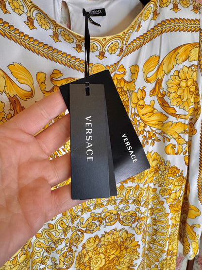 Versace abito corto stampa barocca oro viscosa Made in Italy nuovo — foto 3