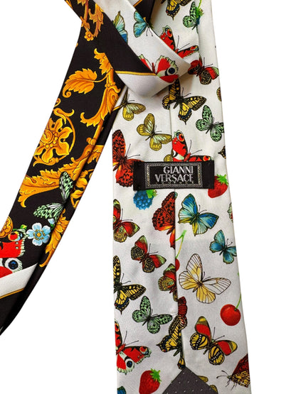 Cravatta Gianni Versace Vintage Seta Farfalle e Frutta Stampa Iconica — foto 4