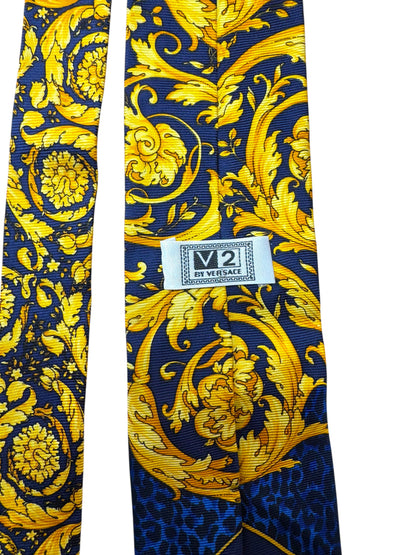 Cravatta vintage V2 by Versace barocca leopardata seta 100% Made in Italy