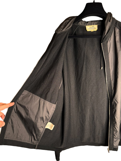 Hermès giacca con cappuccio lana e inserti tessuto tecnico nera zip frontale S — foto 14