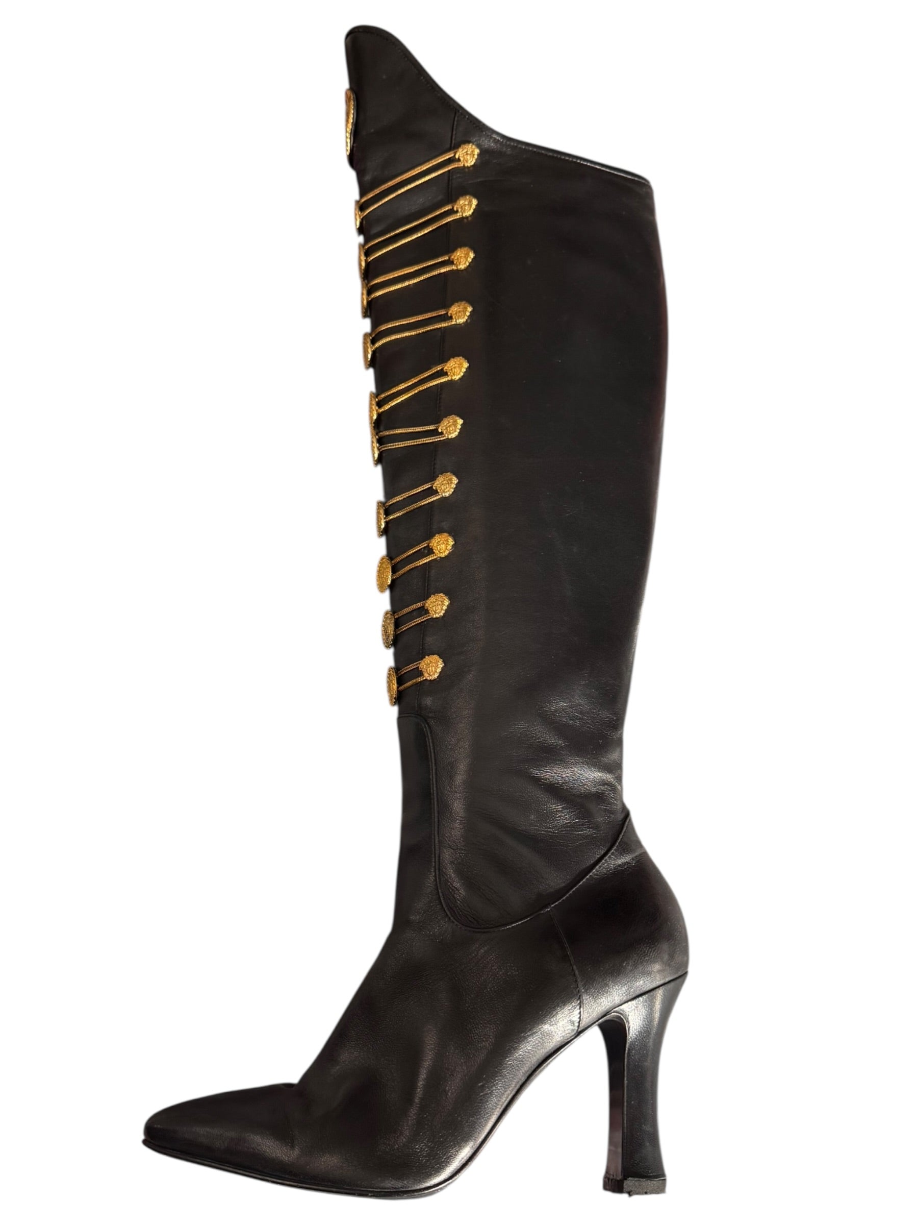 Stivali Gianni Versace Couture FW 1993 Medusa Leather Boots 38.5 Vintage — foto 11