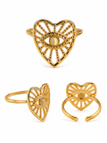 Anello regolabile dorato Cuore con Occhio portafortuna