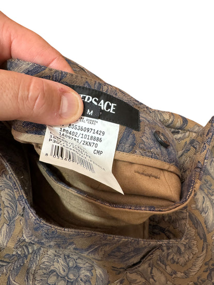 Versace Pantaloni Uomo Baroque Jacquard Floreale Blu Beige Taglia 48.