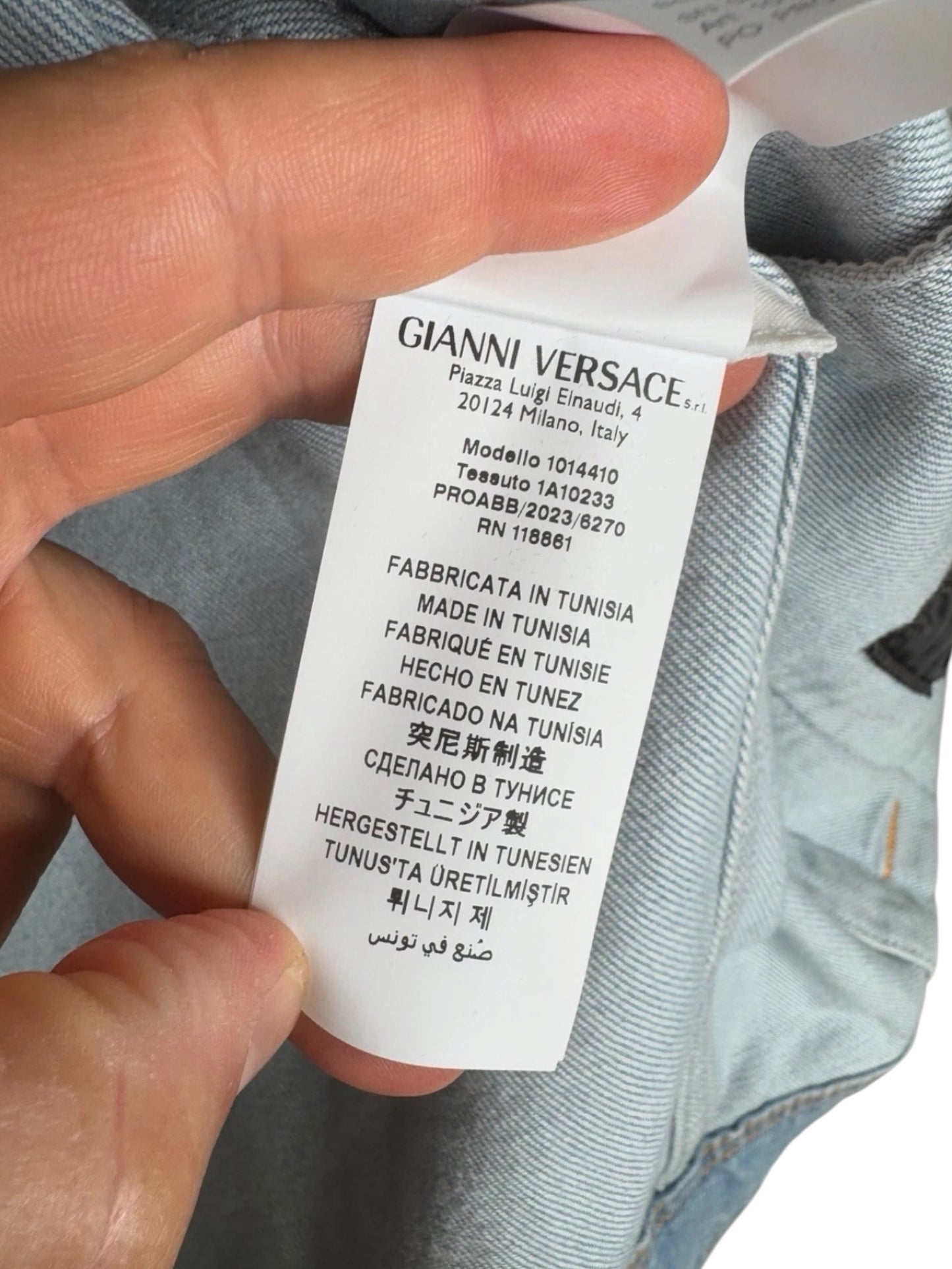 Giacca in denim Versace con tasche motivo Barocco - Taglia