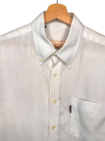 Camicia Barbour uomo XL in lino 100% bianca Made in Portugal