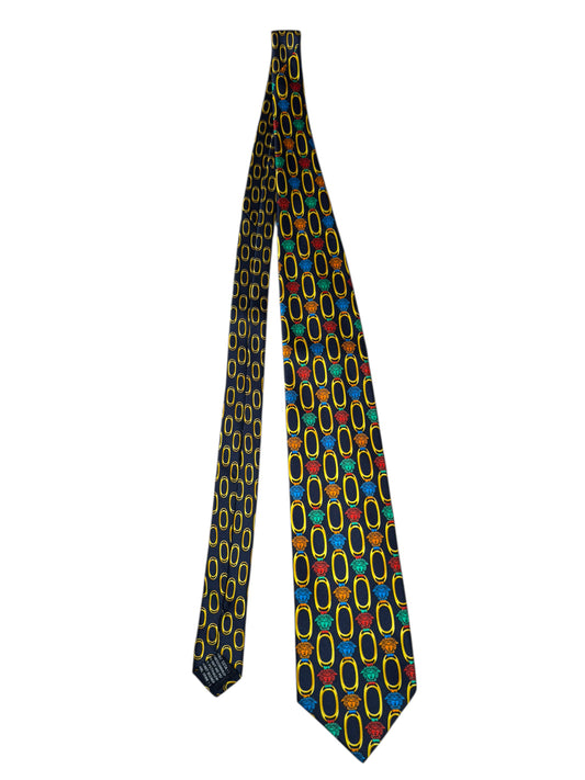 Cravatta Vintage Gianni Versace Originale – Seta 100% – Medusa Multicolor su Base Nera