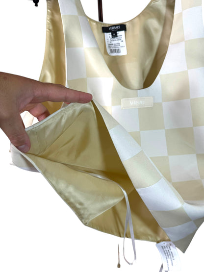 Versace Top Uomo a Quadri Bianchi e Beige Taglia M – Nuovo.