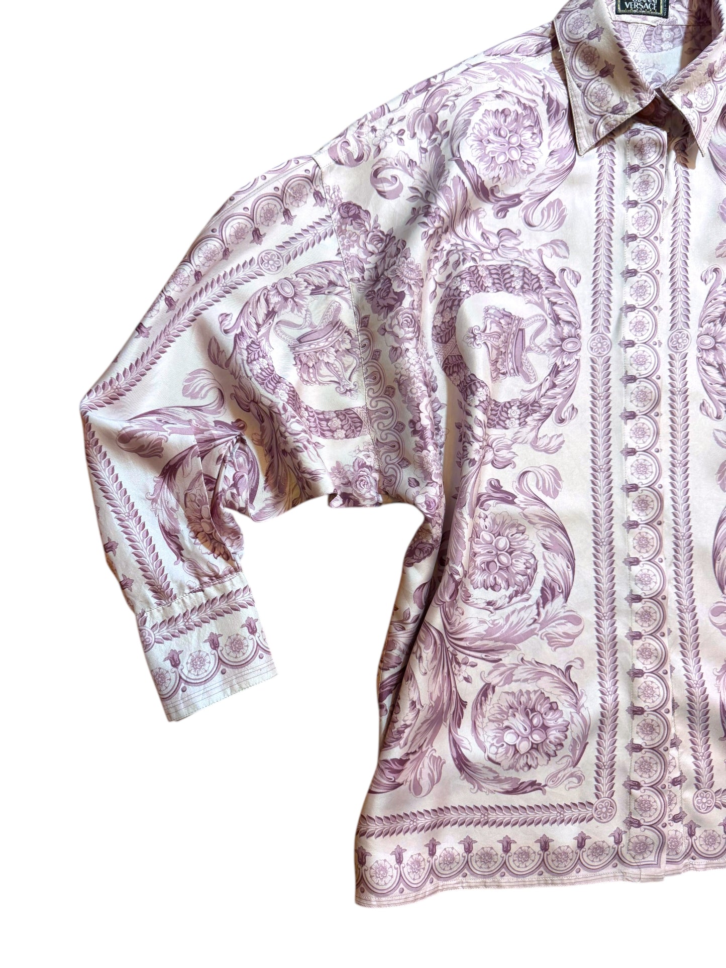 Camicia vintage Gianni Versace donna anni 90 stampa barocca rosa