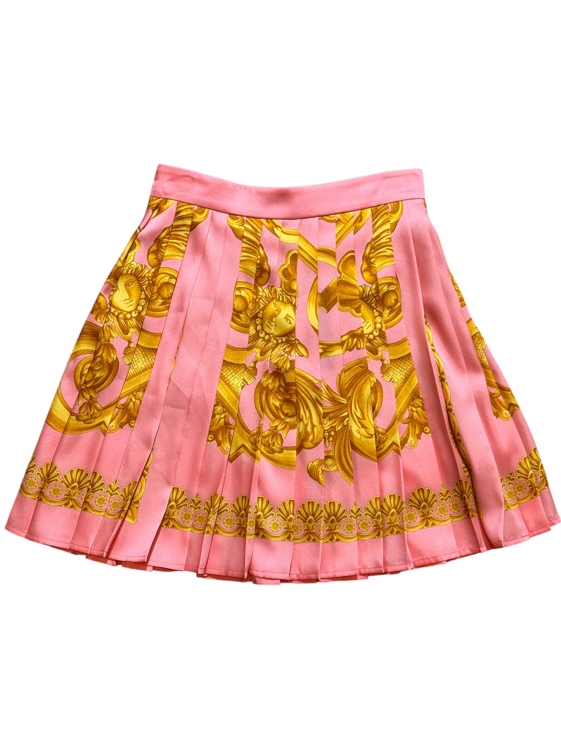 Gonna Versace rosa stampa barocca oro plissé tg 38 — foto 2