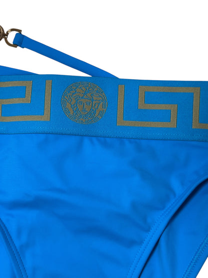 Slip Bikini Versace Donna Azzurro – Greca e Medusa con Cinturino, Taglia 1, Made in Italy