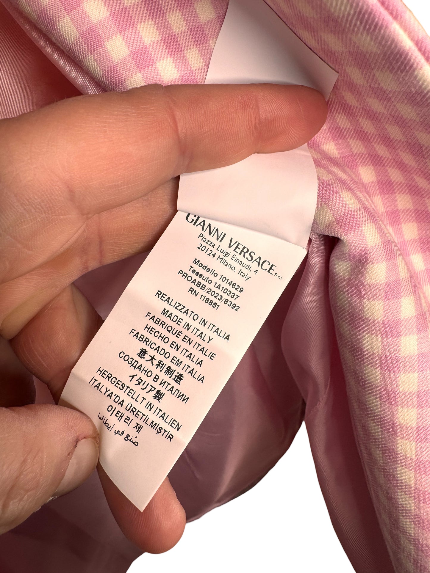 Blazer Versace donna lana vergine rosa vichy bottoni Medusa taglia 42 nuovo — foto 13