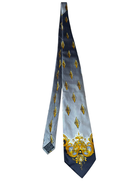 Cravatta vintage Gianni Versace rigata barocca Medusa seta 100% Made in Italy