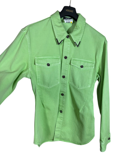 Camicia Giacca Versace in denim verde lime con dettagli metallici