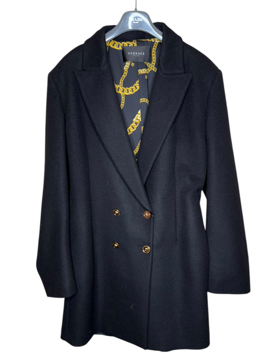 Cappotto doppiopetto uomo Versace nero lana tg. 50 bottoni Medusa oro