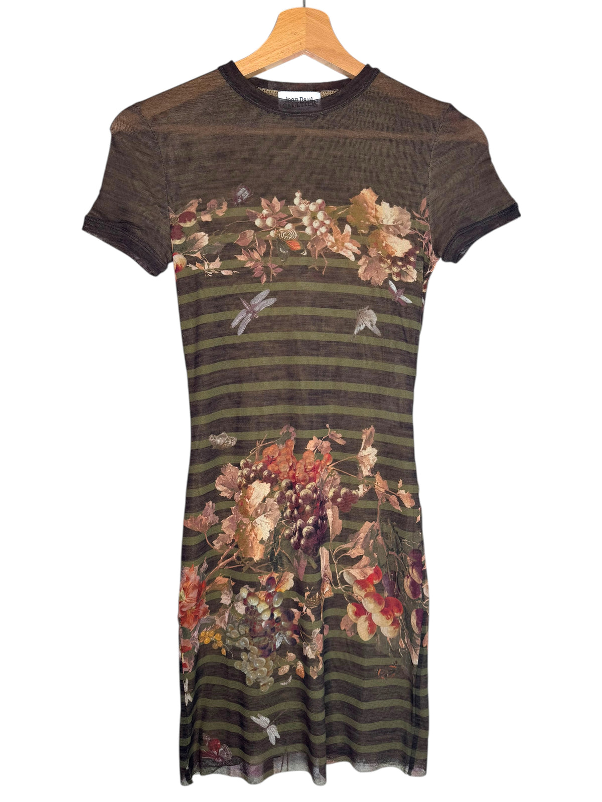 Jean Paul Gaultier Abito Donna Floreale a Righe in Mesh Taglia S Made in Italy