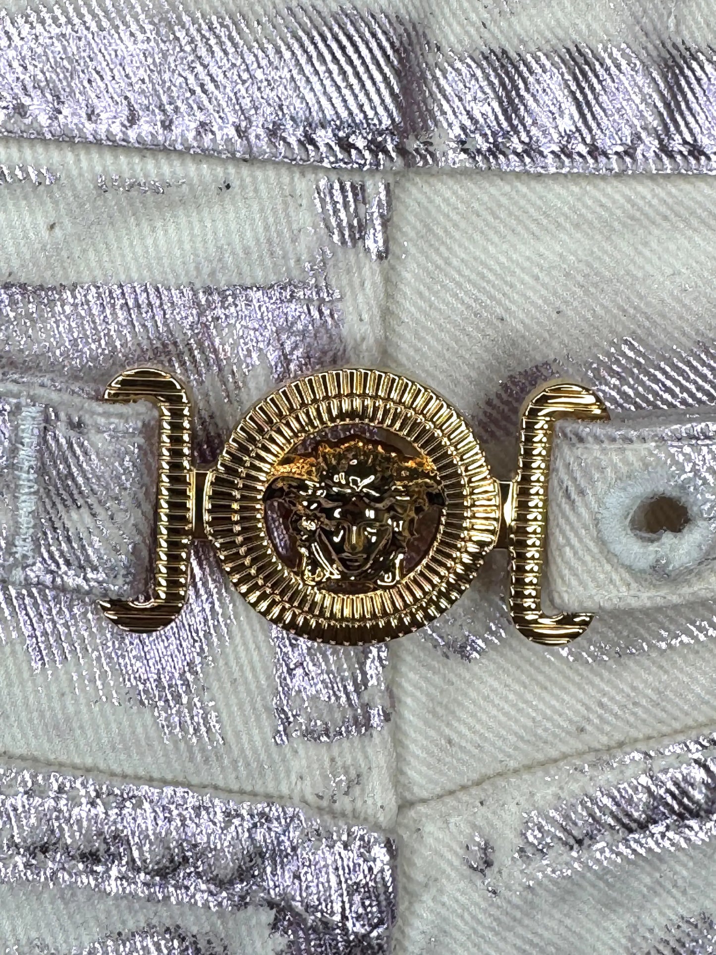Versace jeans iridescenti Medusa denim metallizzato Made in Italy taglia 32