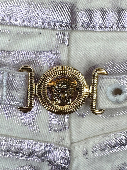 Versace jeans iridescenti Medusa denim metallizzato Made in Italy taglia 32