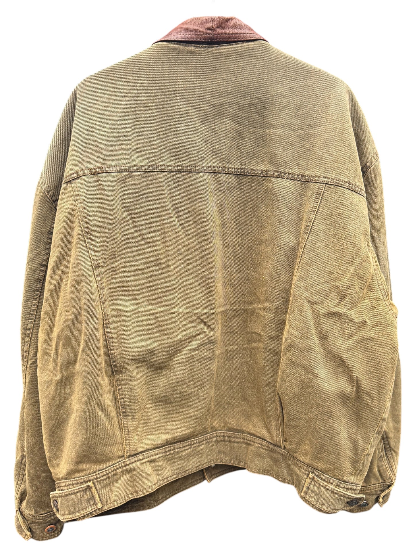 Giacca Camel Collection in cotone imbottita con colletto in pelle vintage