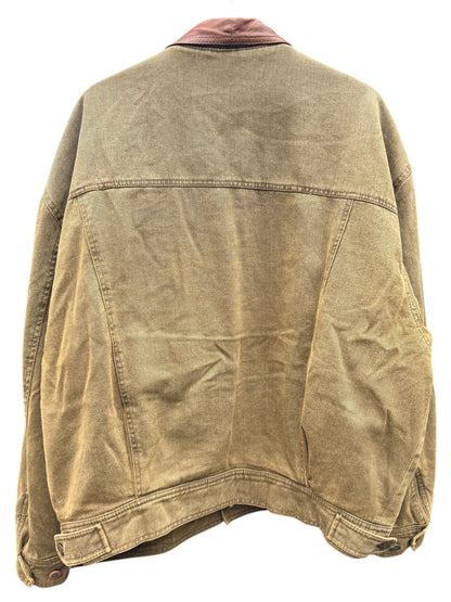 Giacca Camel Collection in cotone imbottita con colletto in pelle vintage