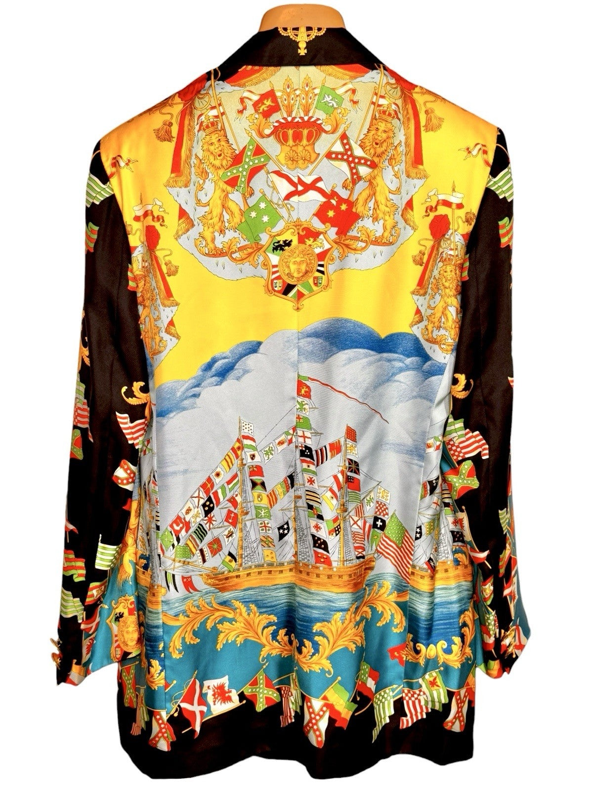Gianni Versace Couture blazer vintage seta stampa bandiere Medusa taglia 44