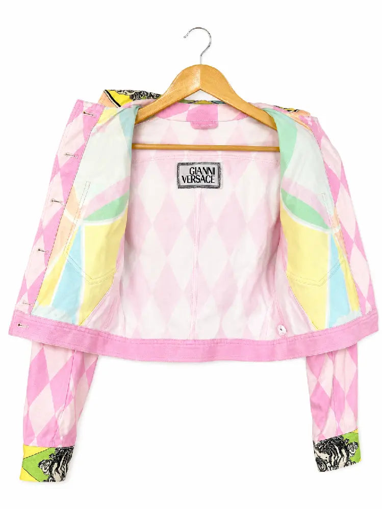 Gianni Versace Cropped Denim Jacket Medusa Print Pink - taglia XS