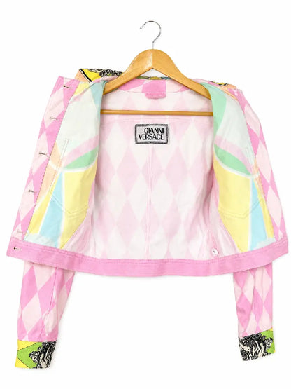 Gianni Versace Cropped Denim Jacket Medusa Print Pink - taglia XS