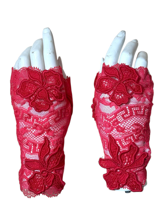 Guanti pizzo fucsia Versace – Ricamo floreale – Taglia 7 (S/M) Made in Italy